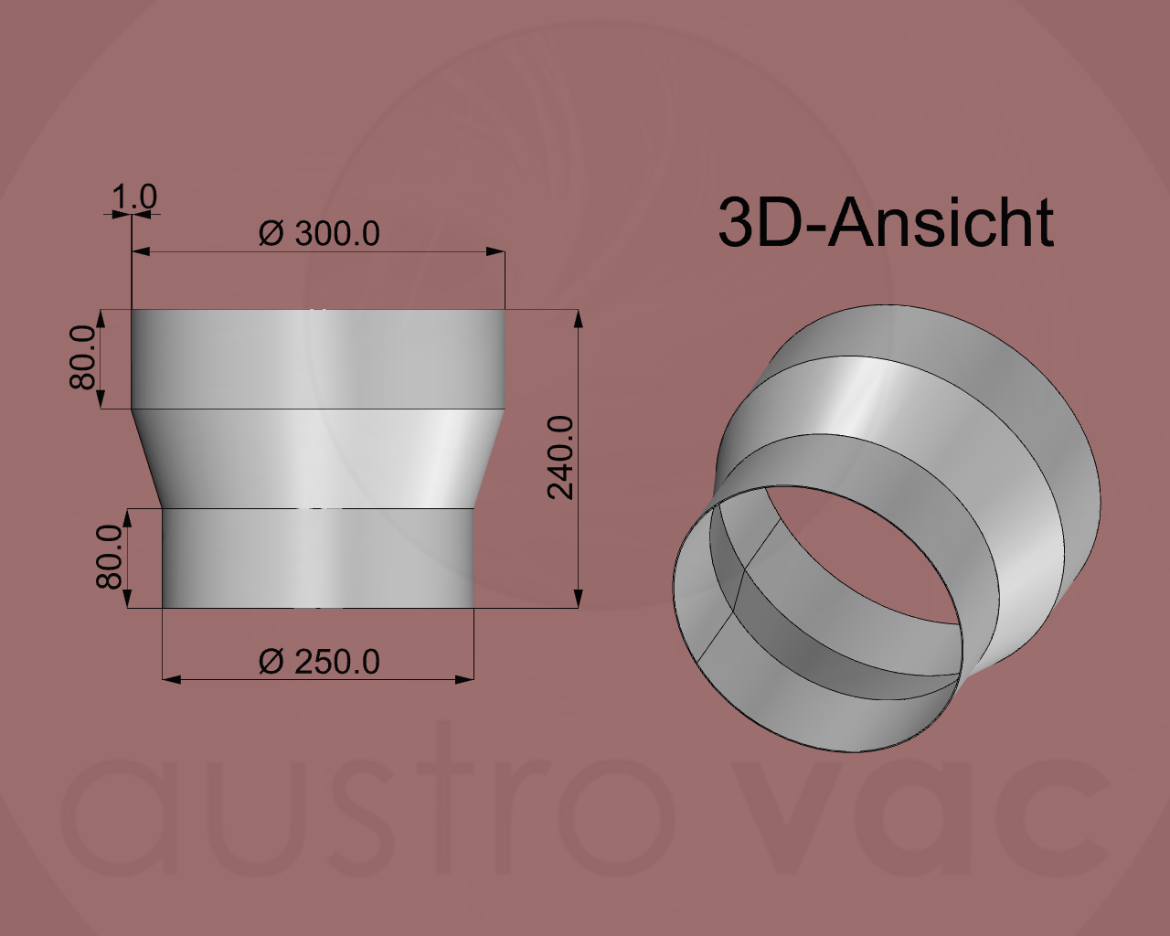 Wäscheschacht Konus von 250mm auf 300mm in Edelstahl